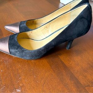 Black and Bronze Pointed Toe Heels